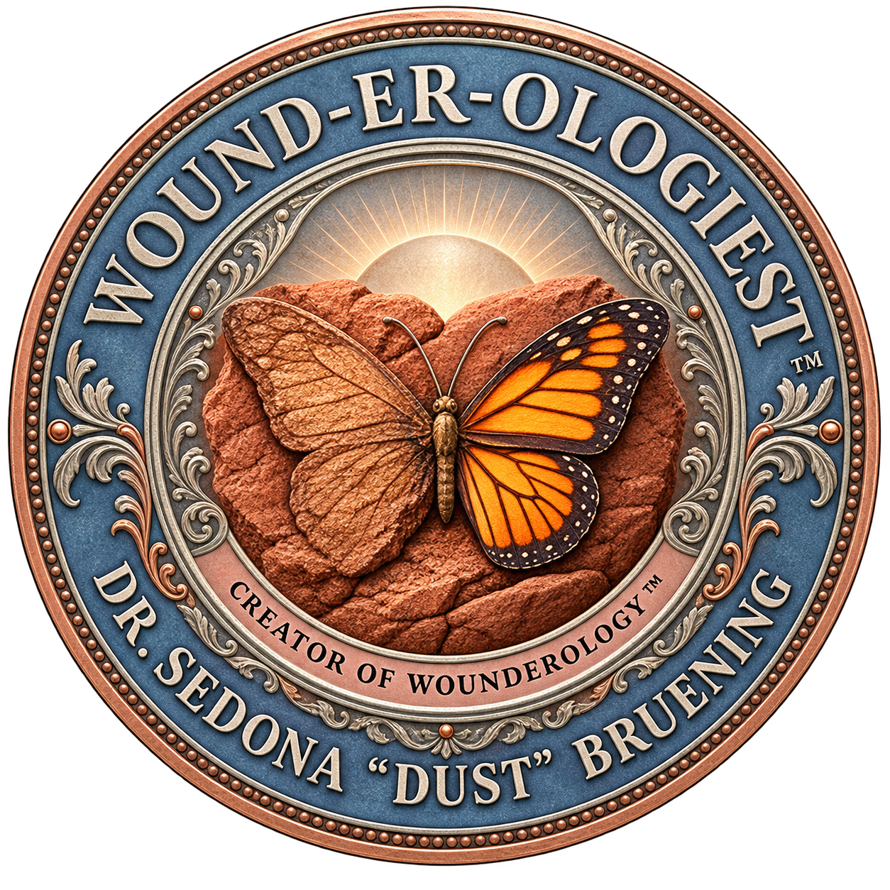Wound-er-ologiest™ seal for Dr Dusty Rose Mezack, creator of Wounderology™